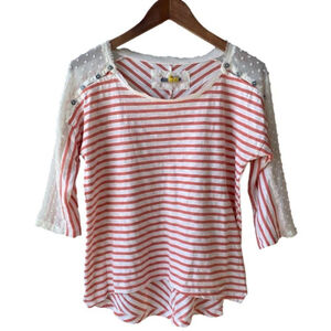 Anthropologie Stripe Shirt Peach Ivory Size SMALL